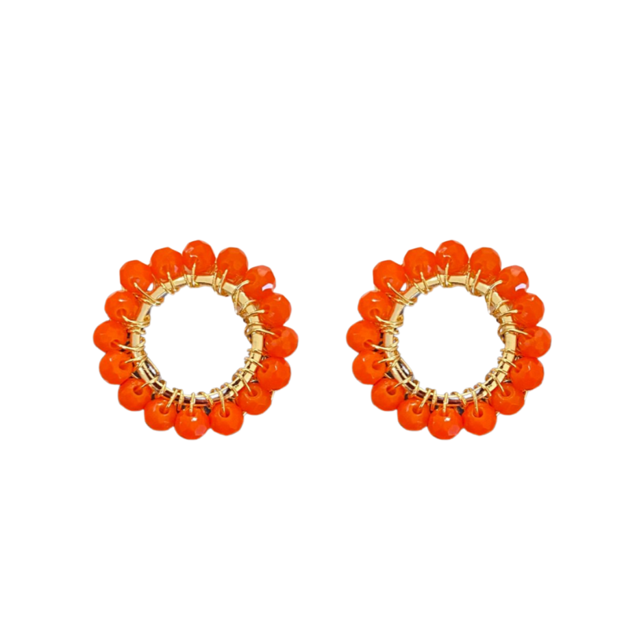 Brinco de Crochê Mini Esfera Laranja