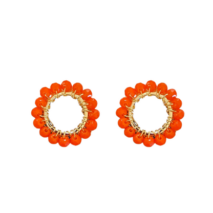 Brinco de Crochê Mini Esfera Laranja