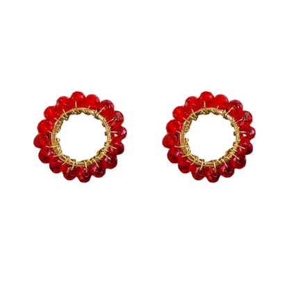 Brinco de Crochê Mini Esfera Vermelho