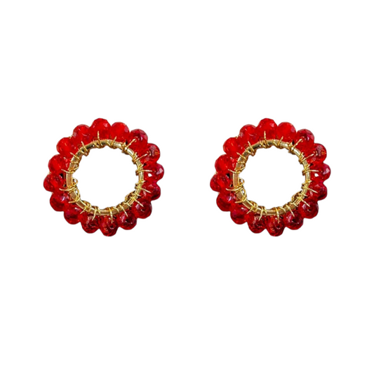 Brinco de Crochê Mini Esfera Vermelho