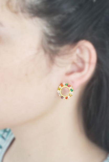 Brinco de Crochê Mini Esfera Colorido