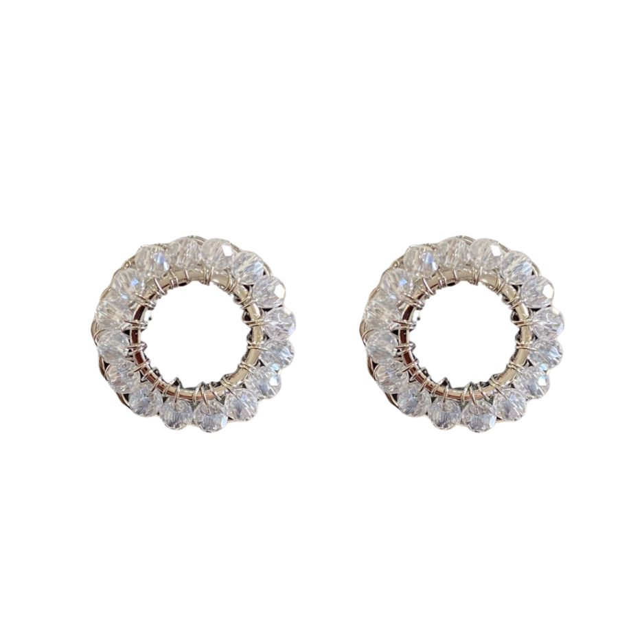 Brinco de Crochê Mini Esfera Prata Transparente