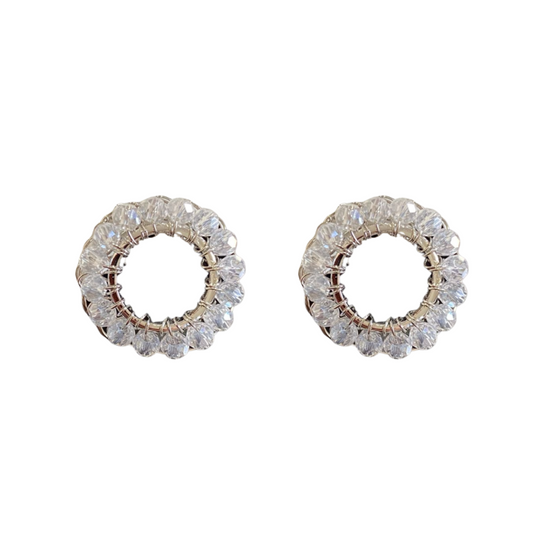 Brinco de Crochê Mini Esfera Prata Transparente