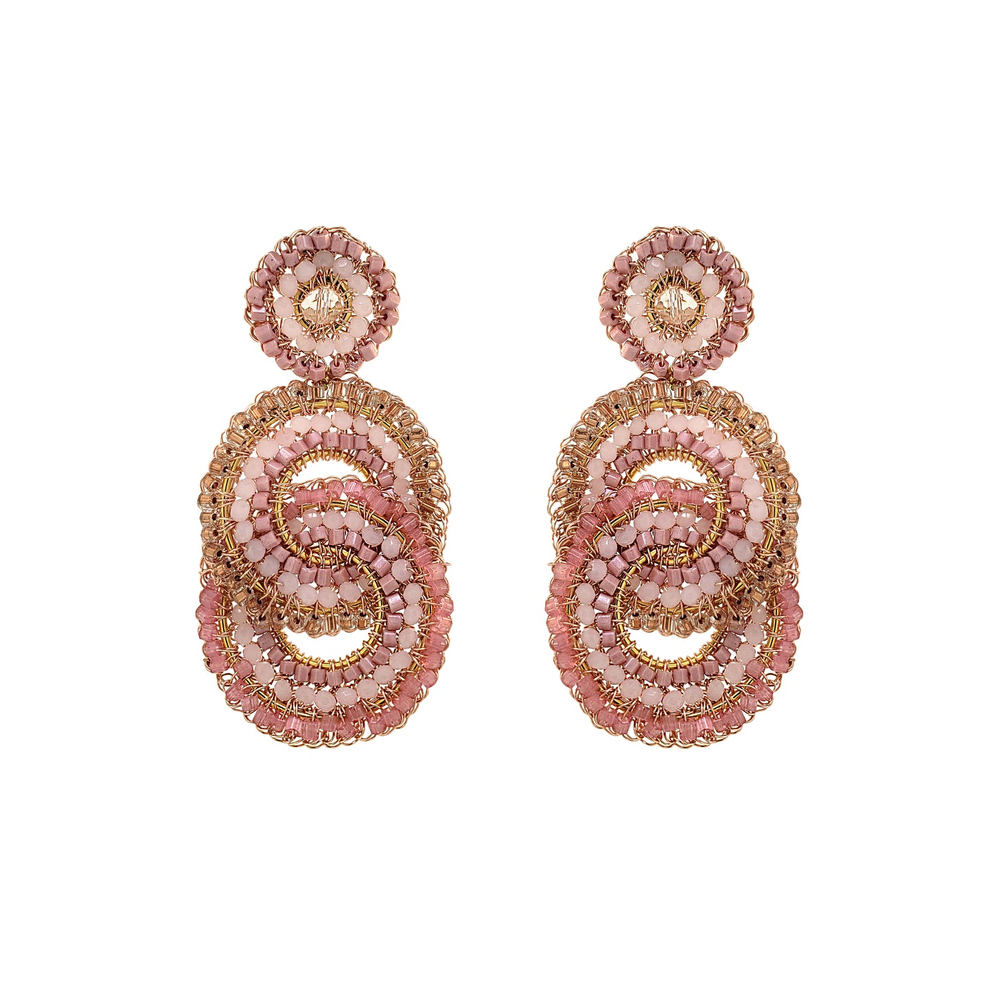 Brinco de Crochê Argolas Entrelaçadas Rosa Essence