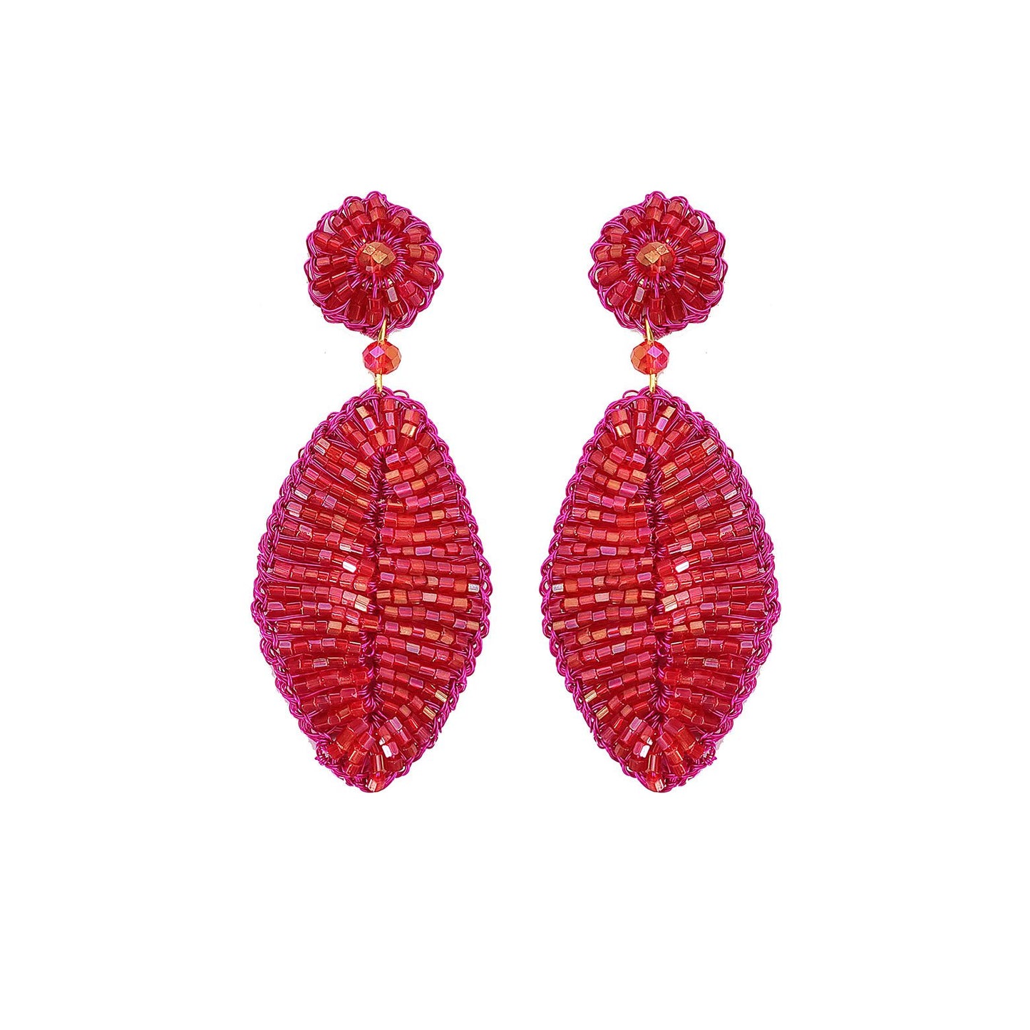 Brinco de Crochê Folha Pequena Neon Pink