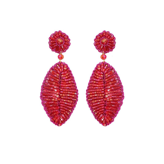 Brinco de Crochê Folha Pequena Neon Pink