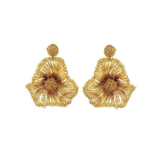 Brinco de Crochê Flor de Jabot Médio Dourado