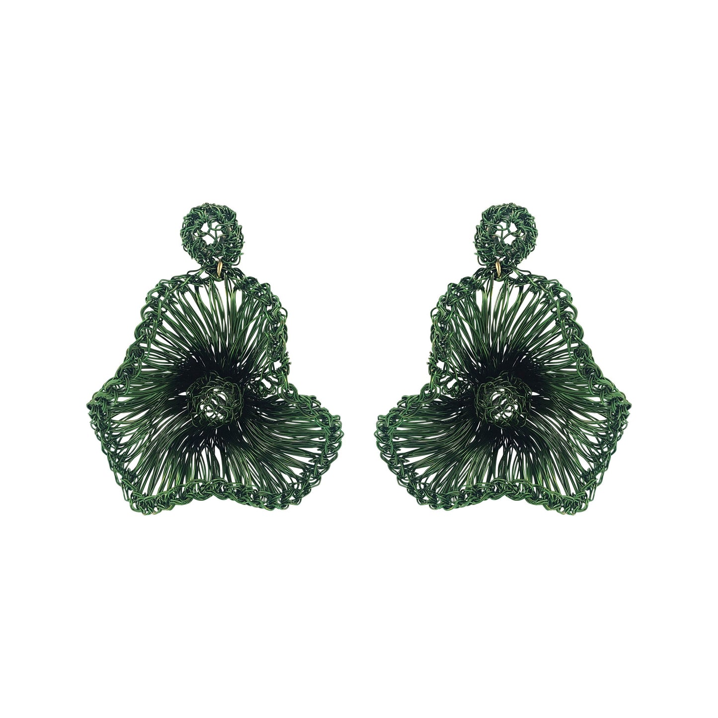 Brinco de Crochê Flor de Jabot Médio Verde