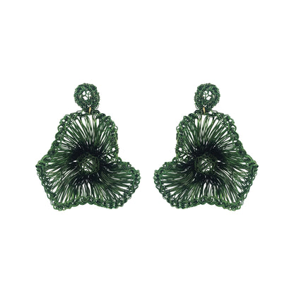 Brinco de Crochê Flor de Jabot Médio Verde