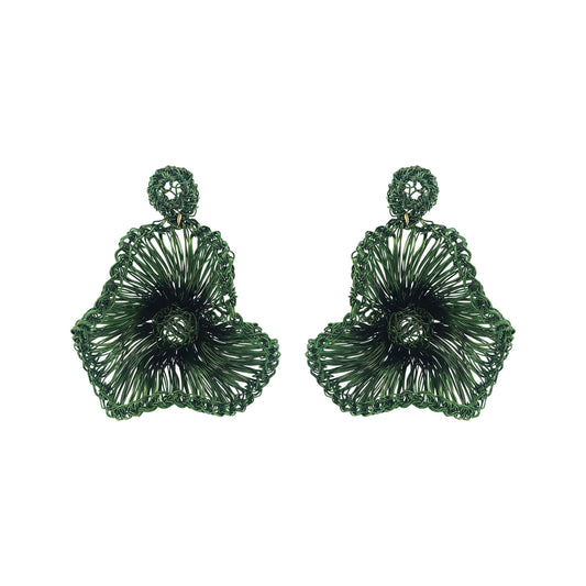 Brinco de Crochê Flor de Jabot Médio Verde