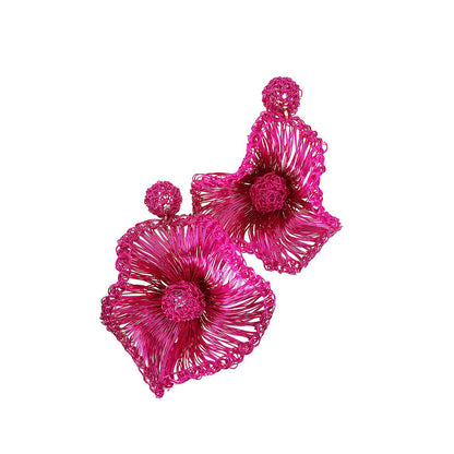 Brinco de Crochê Flor de Jabot Médio Pink