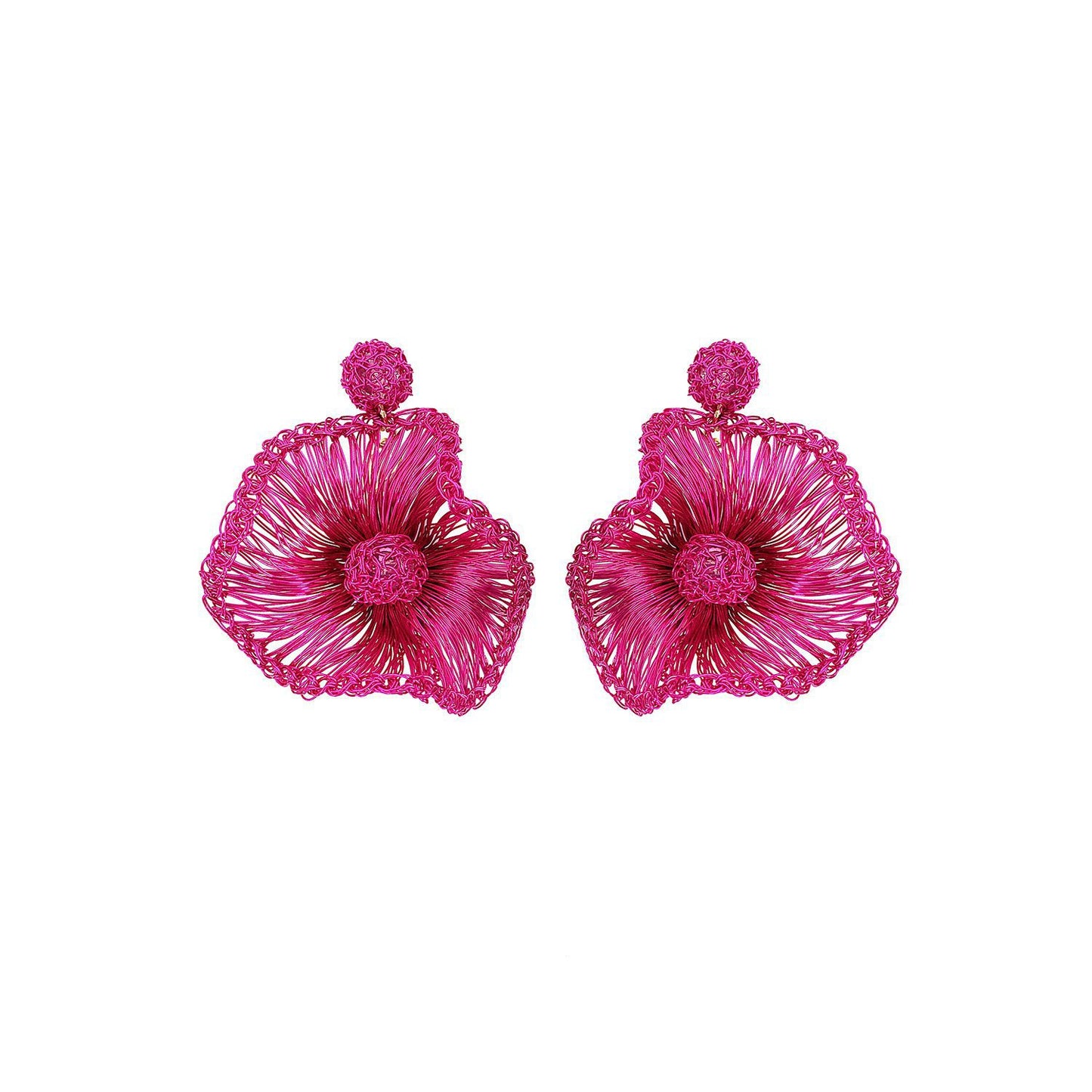 Brinco de Crochê Flor de Jabot Médio Pink