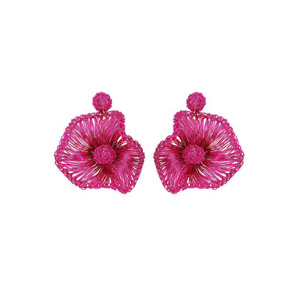 Brinco de Crochê Flor de Jabot Médio Pink