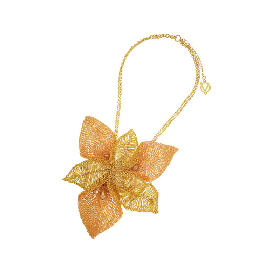 Colar de Crochê Maxi Flor Laranja Sale