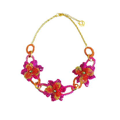 Colar de Crochê Floral Maxi Colorido Sale