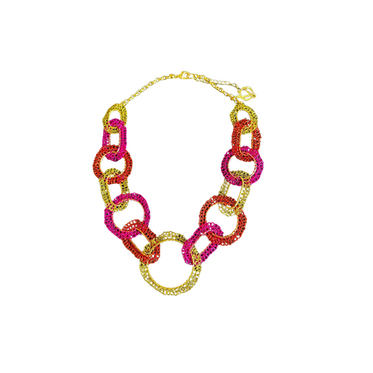 Colar de Crochê Artemis Maxi Rosa e Verde Sale