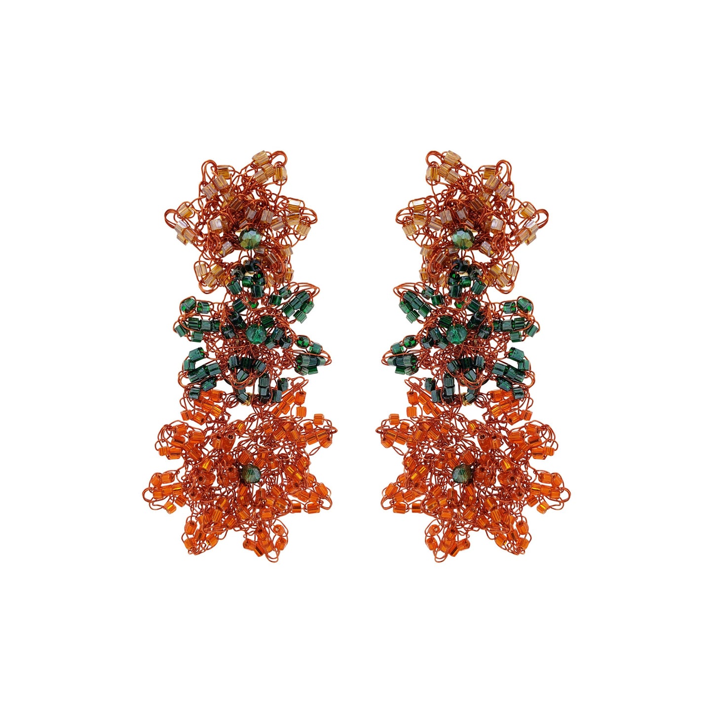 Brinco de Crochê Tri Flore Laranja Mystic Forest
