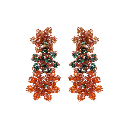 Brinco de Crochê Tri Flore Laranja Mystic Forest