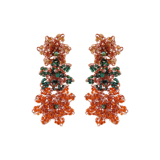 Brinco de Crochê Tri Flore Laranja Mystic Forest