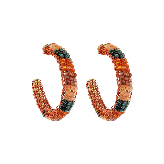Brinco de Crochê Argola Camadas Média Laranja Mystic Forest