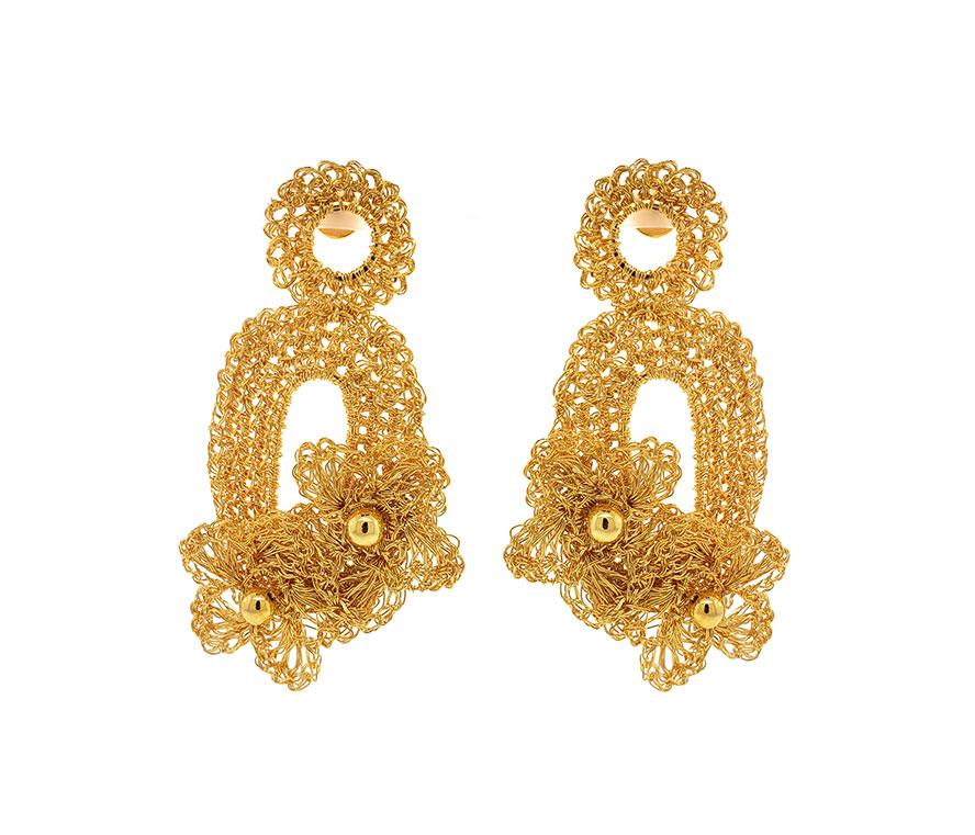 Brinco de Crochê Arty Floral Dourado