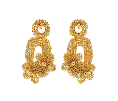 Brinco de Crochê Arty Floral Dourado