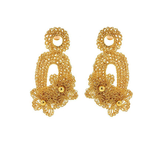 Brinco de Crochê Arty Floral Dourado
