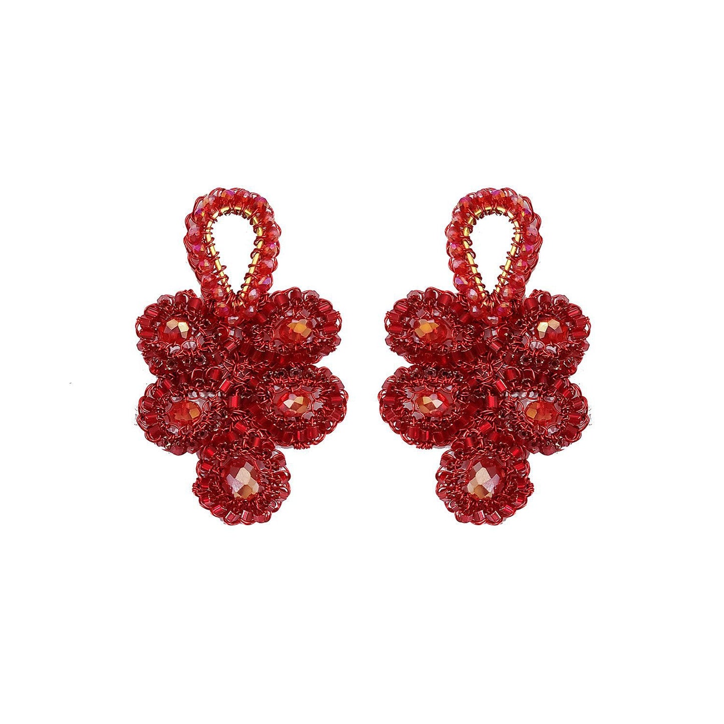 Brinco de Crochê Pétalas Vermelho