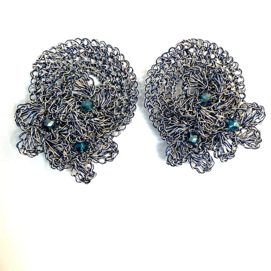 Brinco de Crochê Flor Azul