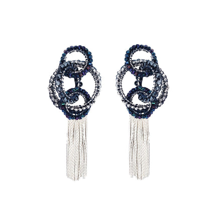 Brinco de Crochê Multi Elos Franja Azul