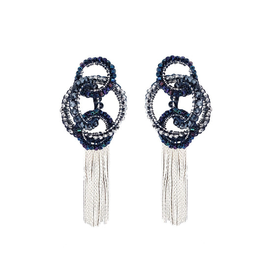 Brinco de Crochê Multi Elos Franja Azul