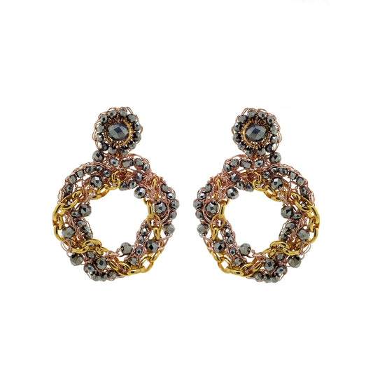 Brinco de Crochê Argola Correntes do Amor Entrelaçados Pérola