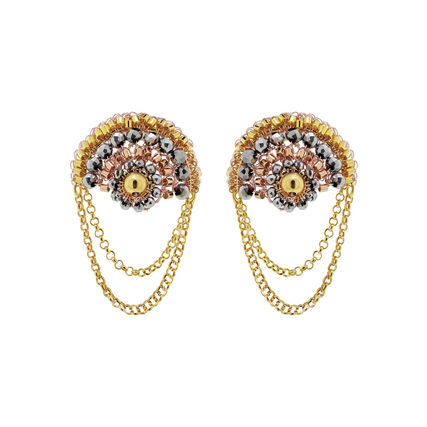 Brinco de Crochê Correntes Entrelaçados Trio Gold