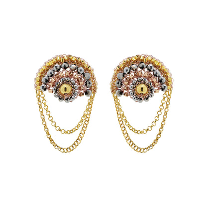 Brinco de Crochê Correntes Entrelaçados Trio Gold