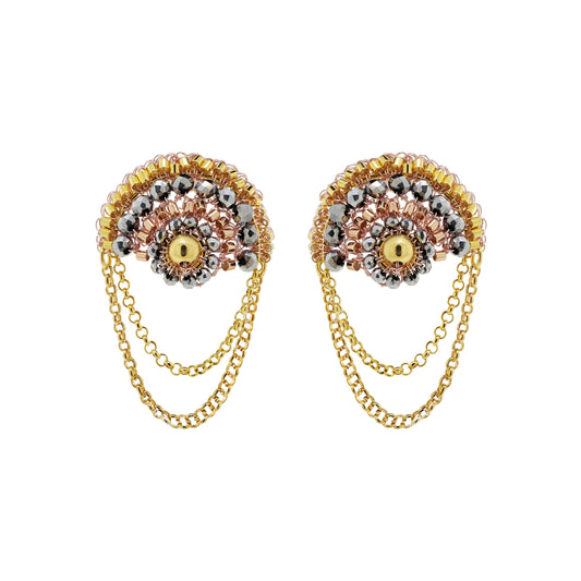 Brinco de Crochê Correntes Entrelaçados Trio Gold