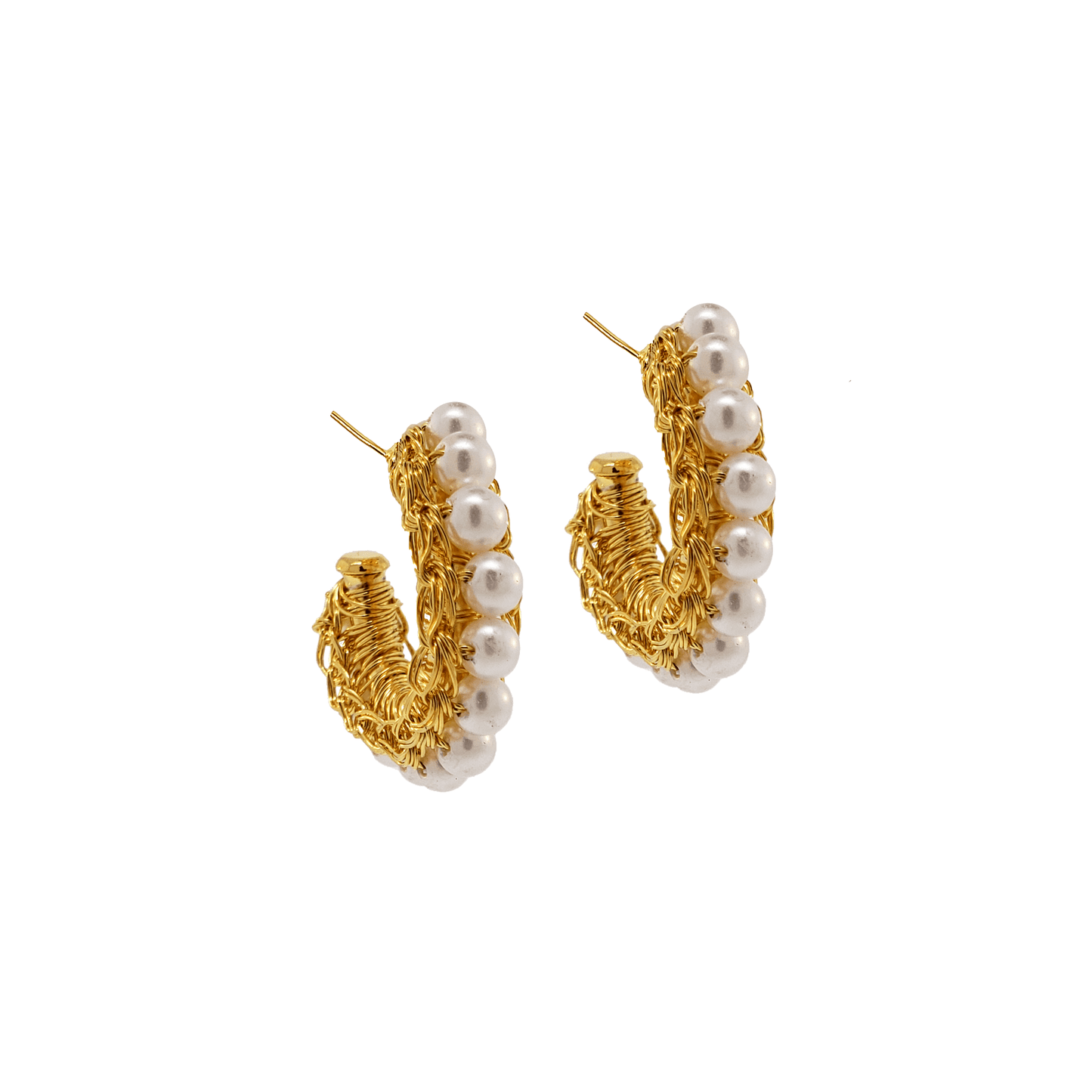 Brinco de Crochê Argola Pequena Pérola