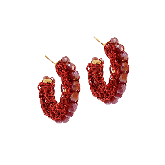 Brinco de Crochê Argola Pequena Vermelha