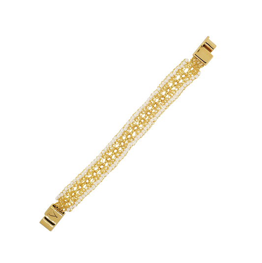 Pulseira de Crochê Correntes do Amor Entrelaçados Pérola