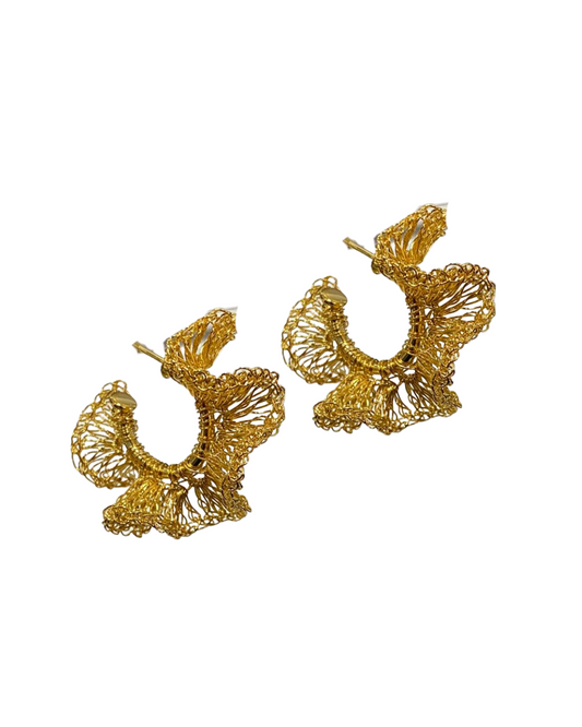 Brinco de Crochê Argola Jabot Pequeno Colorido