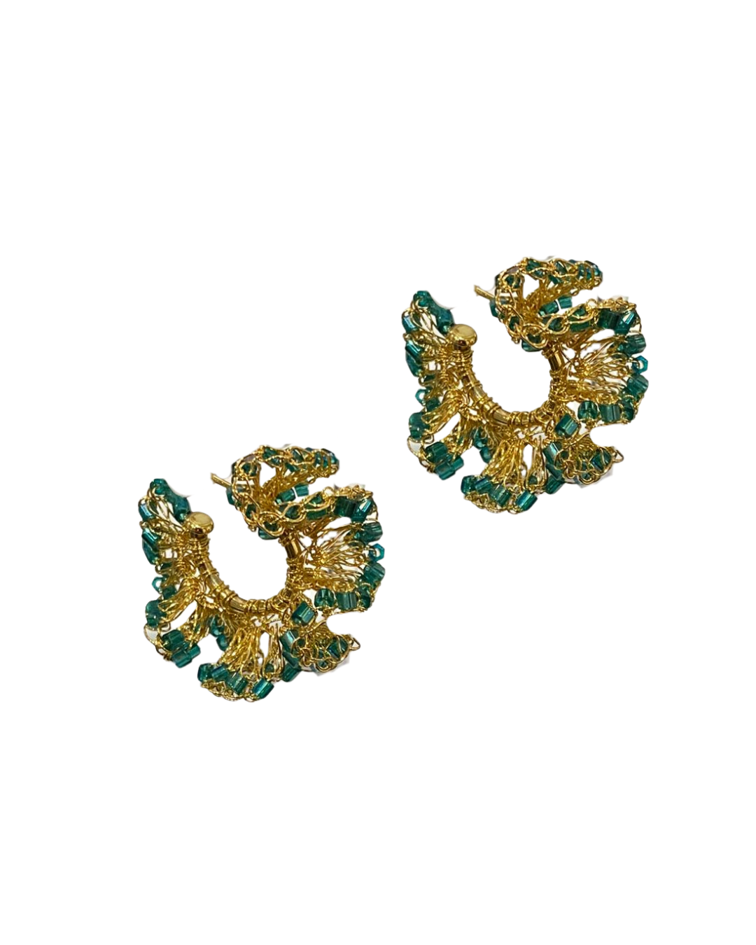 Brinco de Crochê Argola Jabot Pequeno Verde