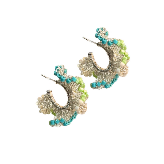 Brinco de Crochê Argola Jabot Pequeno Verde Sale
