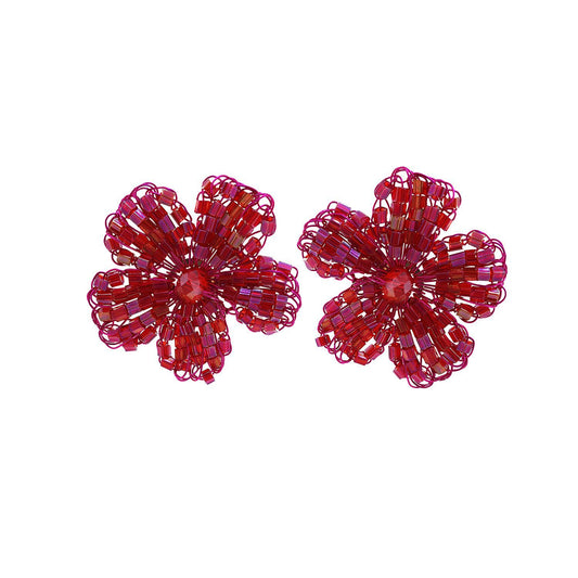 Brinco de Crochê Flor Rosa Neon Vibes