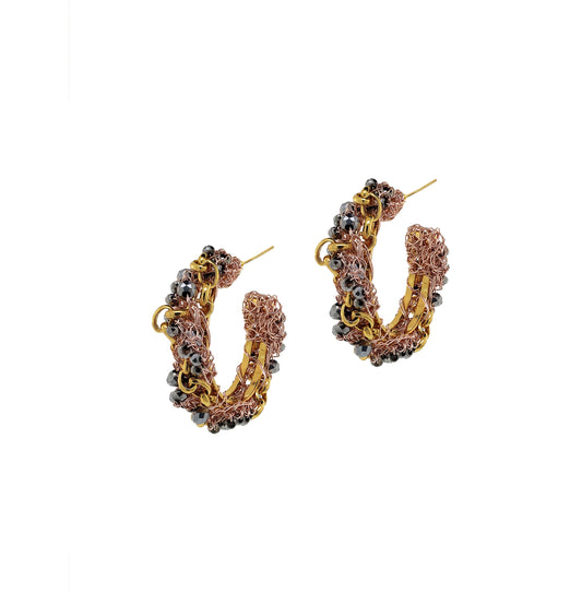 Brinco de Crochê Argola Correntes do Amor Entrelaçados Trio Gold