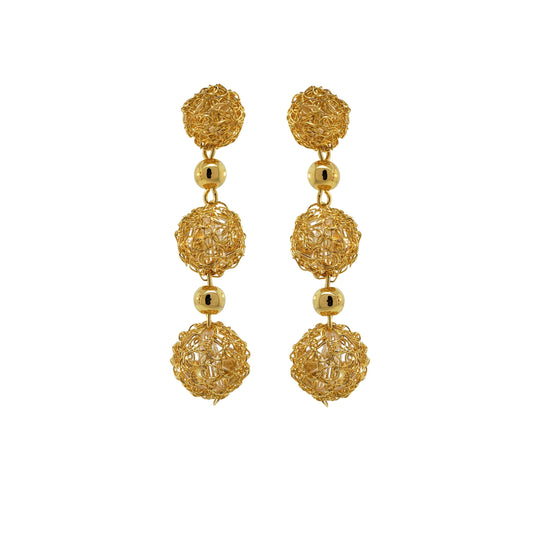 Brinco de Crochê Esferas Details Dourado