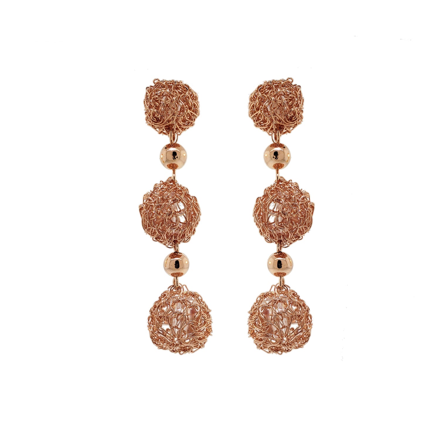 Brinco de Crochê Esferas Details Rosé Gold