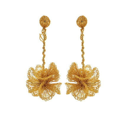 Brinco de Crochê Flor Dourada