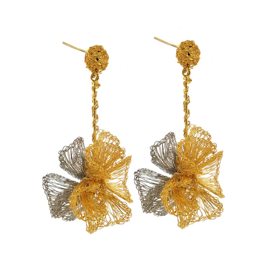 Brinco de Crochê Flor Duo Gold