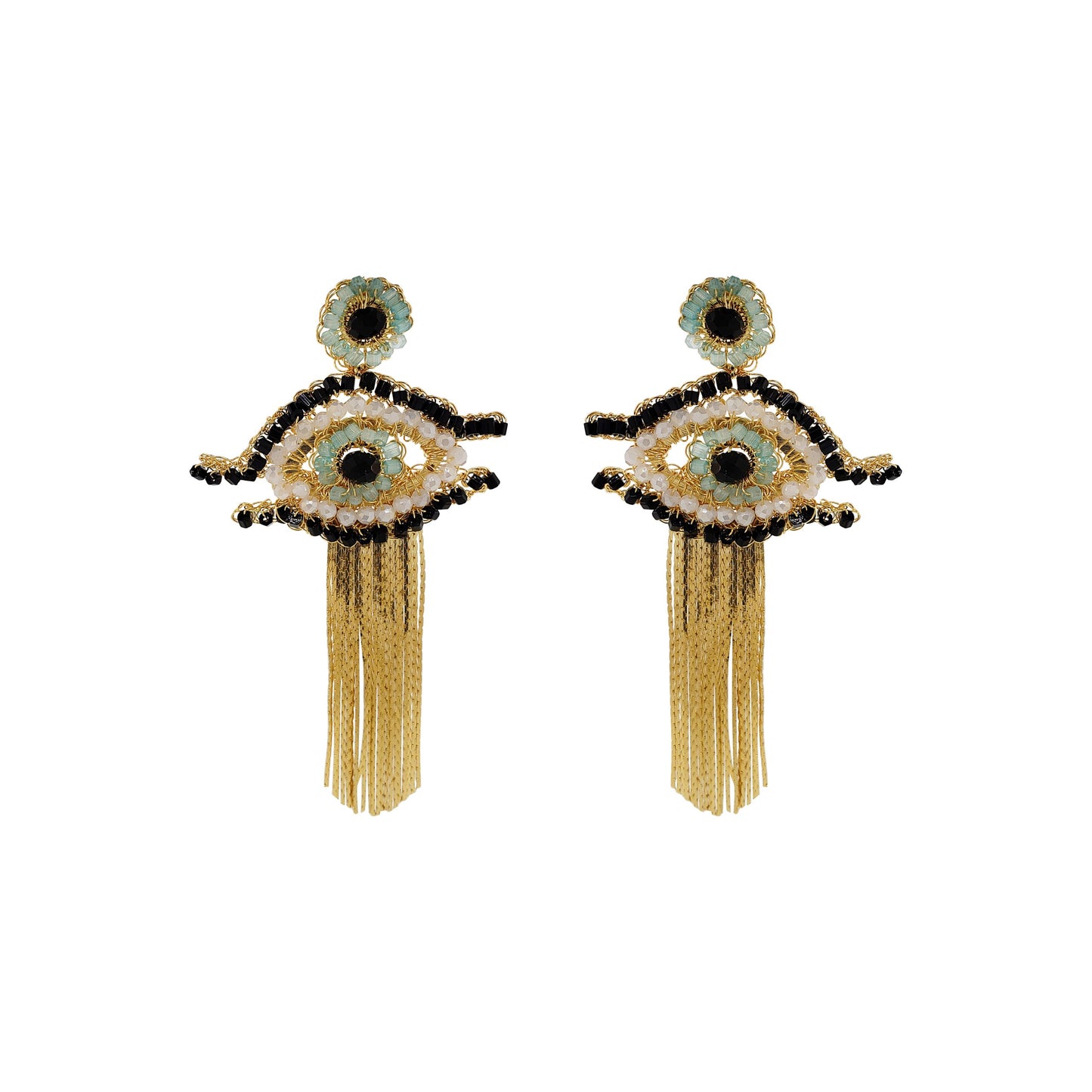 Brinco de Crochê Evil Eye Fringe Dourado Sale