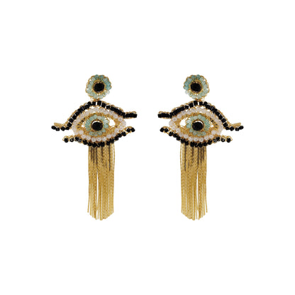 Brinco de Crochê Evil Eye Fringe Dourado Sale