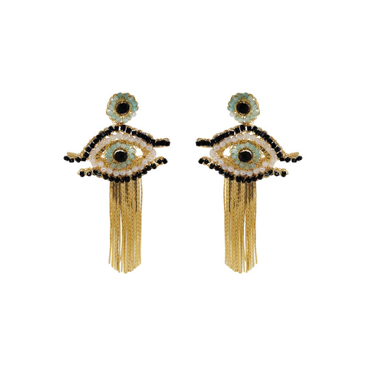 Brinco de Crochê Evil Eye Fringe Dourado Sale